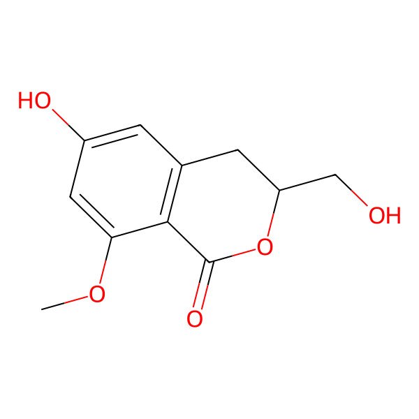 2D Structure of 6-Hydroxy-3-(hydroxymethyl)-8-methoxy-3,4-dihydroisochromen-1-one