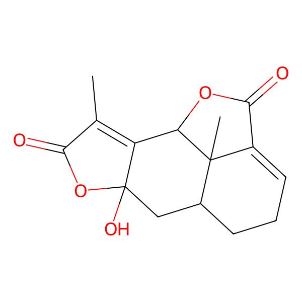2D Structure of 6-Hydroxy-3,15-dimethyl-5,14-dioxatetracyclo[6.6.1.02,6.012,15]pentadeca-2,11-diene-4,13-dione