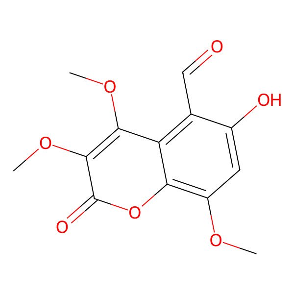 2D Structure of 6-Hydroxy-3,4,8-trimethoxy-2-oxochromene-5-carbaldehyde