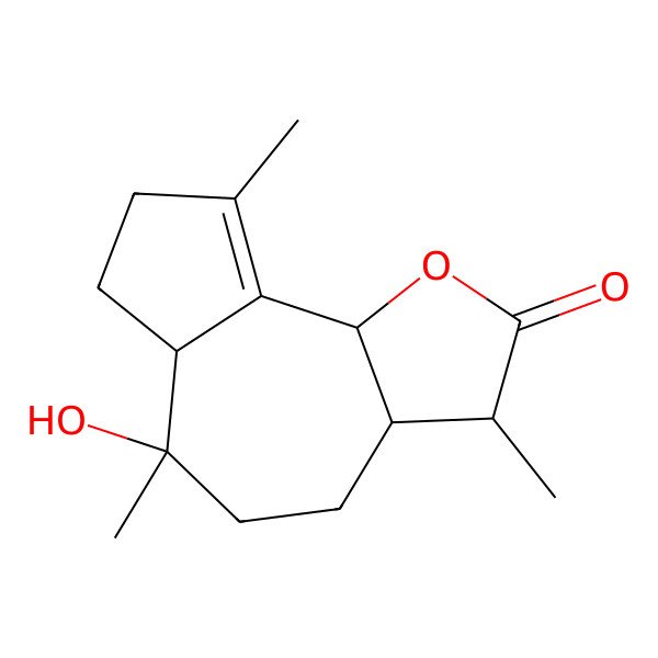 2D Structure of 6-Hydroxy-3,6,9-trimethyl-3,3a,4,5,6a,7,8,9b-octahydroazuleno[4,5-b]furan-2-one