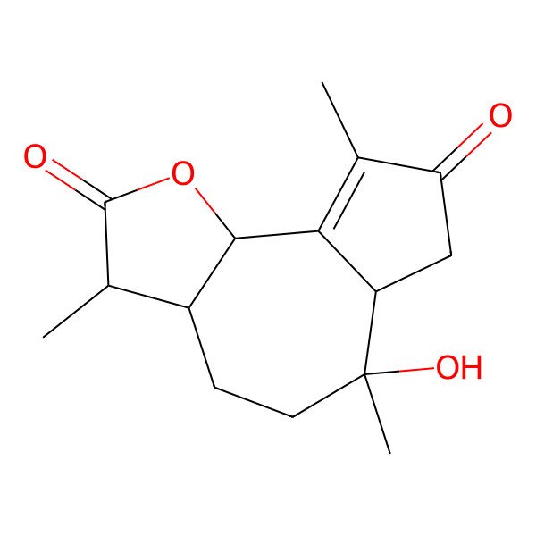 2D Structure of 6-Hydroxy-3,6,9-trimethyl-3a,5,6,6a,7,9b-hexahydroazuleno[4,5-b]furan-2,8(3H,4H)-dione