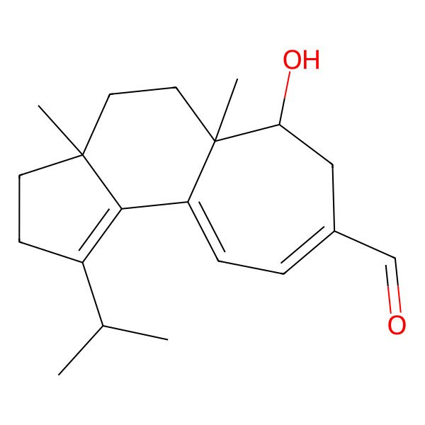 2D Structure of 6-Hydroxy-3a,5a-dimethyl-1-propan-2-yl-2,3,4,5,6,7-hexahydrocyclohepta[e]indene-8-carbaldehyde