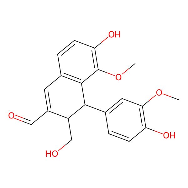 2D Structure of 6-Hydroxy-4-(4-hydroxy-3-methoxyphenyl)-3-hydroxymethyl-5-methoxy-3,4-dihydro-2-naphthaldehyde