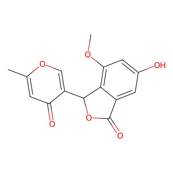 2D Structure of 6-hydroxy-4-methoxy-3-(6-methyl-4-oxopyran-3-yl)-3H-2-benzofuran-1-one