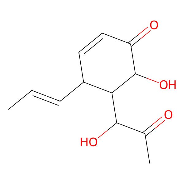 2D Structure of 6-Hydroxy-5-(1-hydroxy-2-oxopropyl)-4-prop-1-enylcyclohex-2-en-1-one
