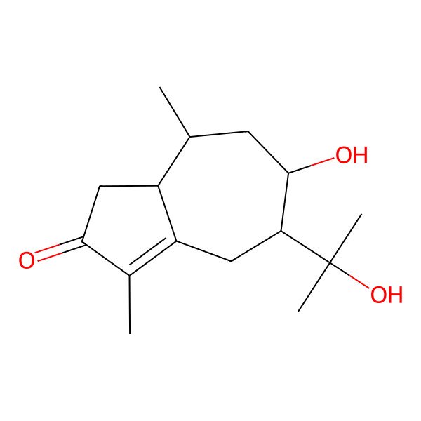 2D Structure of 6-hydroxy-5-(2-hydroxypropan-2-yl)-3,8-dimethyl-4,5,6,7,8,8a-hexahydro-1H-azulen-2-one