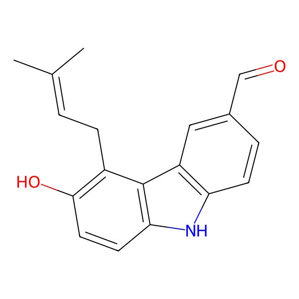 2D Structure of 6-hydroxy-5-(3-methylbut-2-enyl)-9H-carbazole-3-carbaldehyde