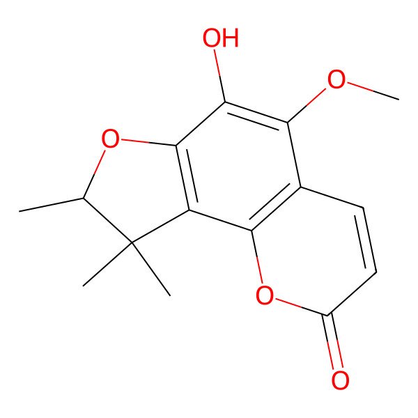 2D Structure of 6-hydroxy-5-methoxy-8,9,9-trimethyl-8H-furo[2,3-h]chromen-2-one