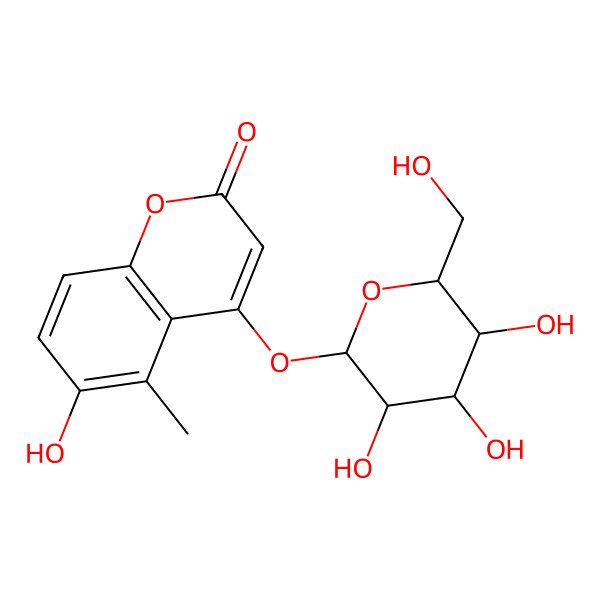 2D Structure of 6-Hydroxy-5-methyl-4-[3,4,5-trihydroxy-6-(hydroxymethyl)oxan-2-yl]oxychromen-2-one