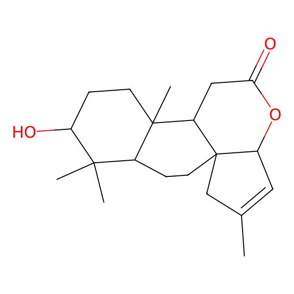 2D Structure of 6-Hydroxy-5,5,9,16-tetramethyl-13-oxatetracyclo[8.7.0.01,14.04,9]heptadec-15-en-12-one
