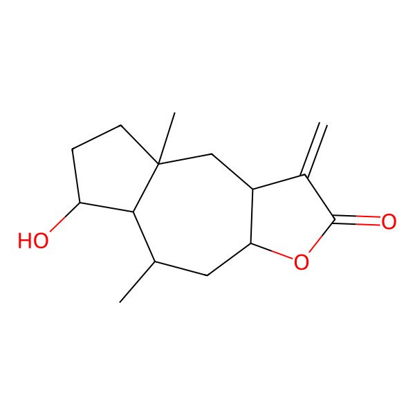 2D Structure of 6-hydroxy-5,8a-dimethyl-1-methylidene-4,5,5a,6,7,8,9,9a-octahydro-3aH-azuleno[6,5-b]furan-2-one