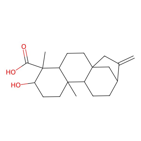 2D Structure of 6-Hydroxy-5,9-dimethyl-14-methylidenetetracyclo[11.2.1.01,10.04,9]hexadecane-5-carboxylic acid