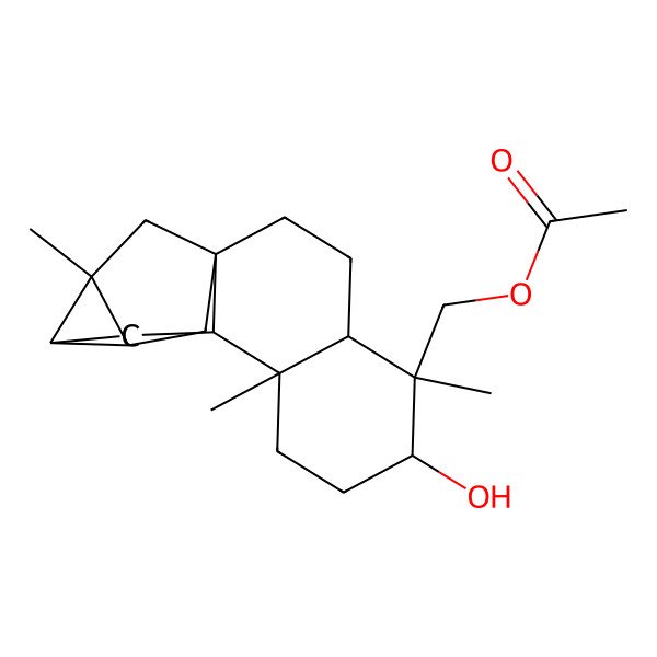 2D Structure of (6-Hydroxy-5,9,13-trimethyl-5-pentacyclo[11.2.1.01,10.04,9.012,14]hexadecanyl)methyl acetate