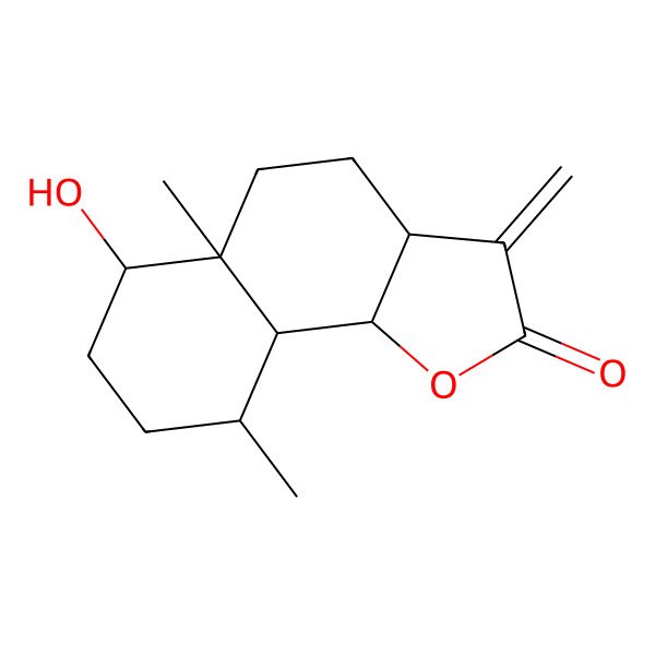 2D Structure of 6-hydroxy-5a,9-dimethyl-3-methylidene-4,5,6,7,8,9,9a,9b-octahydro-3aH-benzo[g][1]benzofuran-2-one