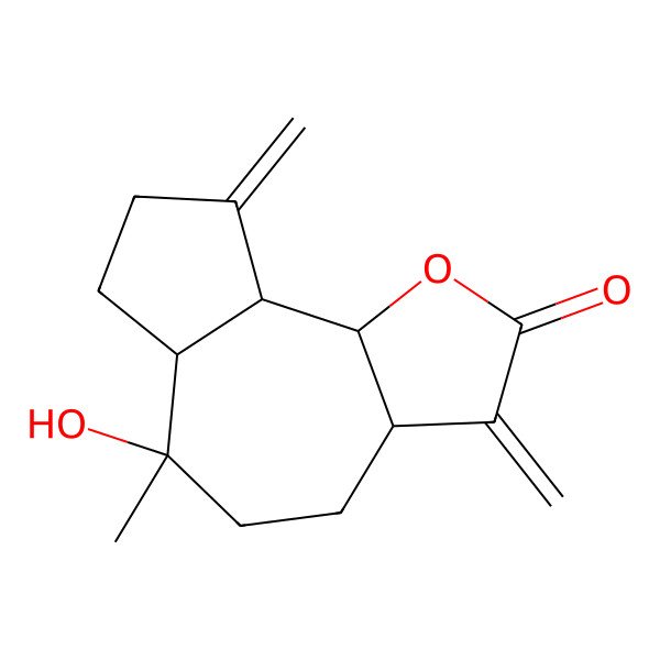 2D Structure of 6-Hydroxy-6-methyl-3,9-dimethylidene-3a,4,5,6a,7,8,9a,9b-octahydroazuleno[4,5-b]furan-2-one
