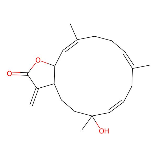 2D Structure of 6-hydroxy-6,10,14-trimethyl-3-methylidene-4,5,9,12,13,15a-hexahydro-3aH-cyclotetradeca[b]furan-2-one