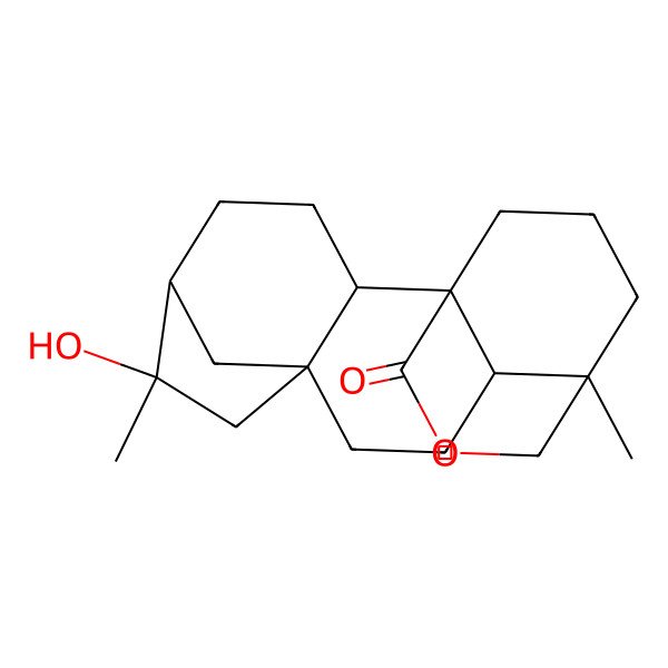 2D Structure of 6-Hydroxy-6,12-dimethyl-14-oxapentacyclo[10.3.3.15,8.01,11.02,8]nonadecan-15-one