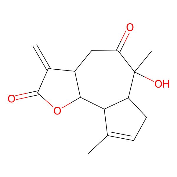 2D Structure of 6-Hydroxy-6,9-dimethyl-3-methylidene-3a,4,6a,7,9a,9b-hexahydroazuleno[4,5-b]furan-2,5-dione