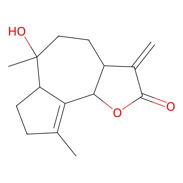 2D Structure of 6-hydroxy-6,9-dimethyl-3-methylidene-4,5,6a,7,8,9b-hexahydro-3aH-azuleno[4,5-b]furan-2-one
