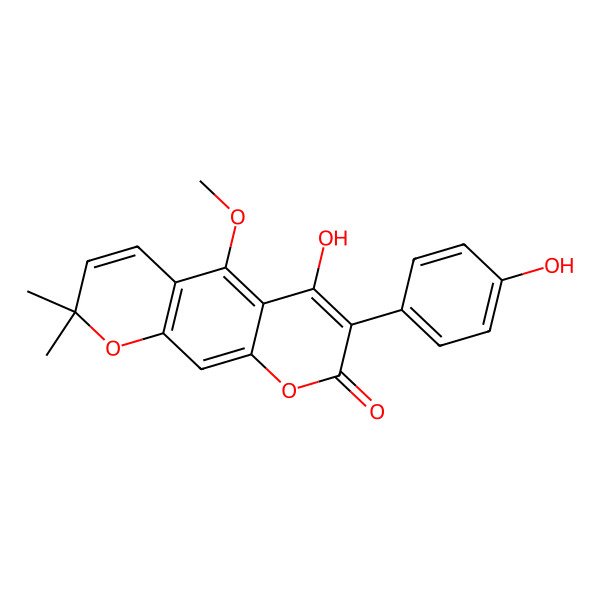 2D Structure of 6-Hydroxy-7-(4-hydroxyphenyl)-5-methoxy-2,2-dimethylpyrano[3,2-g]chromen-8-one