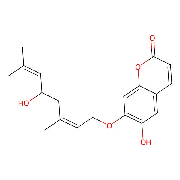 2D Structure of 6-Hydroxy-7-(5-hydroxy-3,7-dimethylocta-2,6-dienoxy)chromen-2-one