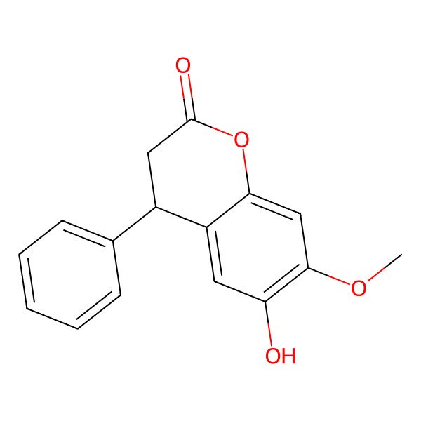 2D Structure of 6-Hydroxy-7-methoxy-4-phenyl-3,4-dihydrochromen-2-one