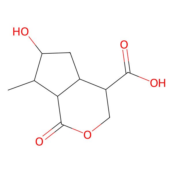 2D Structure of 6-hydroxy-7-methyl-1-oxo-4,4a,5,6,7,7a-hexahydro-3H-cyclopenta[c]pyran-4-carboxylic acid