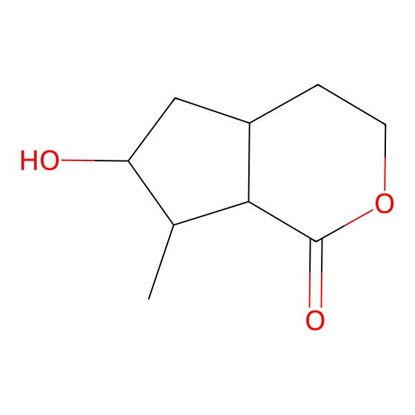2D Structure of 6-hydroxy-7-methyl-4,4a,5,6,7,7a-hexahydro-3H-cyclopenta[c]pyran-1-one
