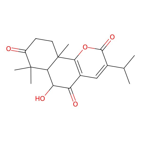2D Structure of 6-Hydroxy-7,7,10a-trimethyl-3-propan-2-yl-6,6a,9,10-tetrahydrobenzo[h]chromene-2,5,8-trione