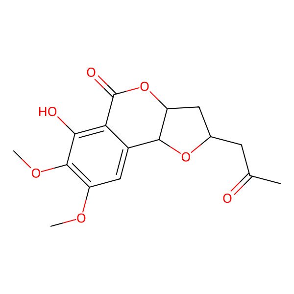 2D Structure of 6-Hydroxy-7,8-dimethoxy-2-(2-oxopropyl)-2,3,3a,9b-tetrahydrofuro[3,2-c]isochromen-5-one
