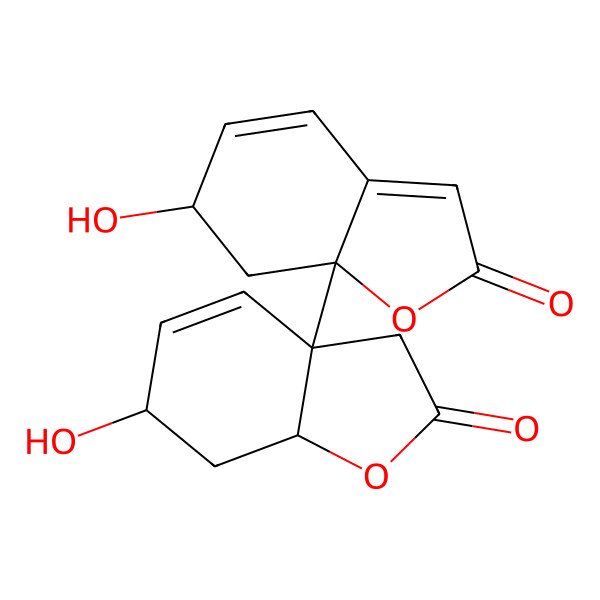 2D Structure of 6-Hydroxy-7a-(6-hydroxy-2-oxo-3,6,7,7a-tetrahydro-1-benzofuran-3a-yl)-6,7-dihydro-1-benzofuran-2-one 2D Structure of 6-Hydroxy-7a-(6-hydroxy-2-oxo-3,6,7,7a-tetrahydro-1-benzofuran-3a-yl)-6,7-dihydro-1-benzofuran-2-one