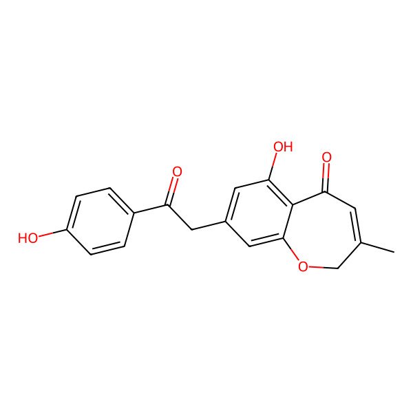 2D Structure of 6-hydroxy-8-[2-(4-hydroxyphenyl)-2-oxoethyl]-3-methyl-2H-1-benzoxepin-5-one
