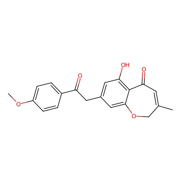 2D Structure of 6-hydroxy-8-[2-(4-methoxyphenyl)-2-oxoethyl]-3-methyl-2H-1-benzoxepin-5-one
