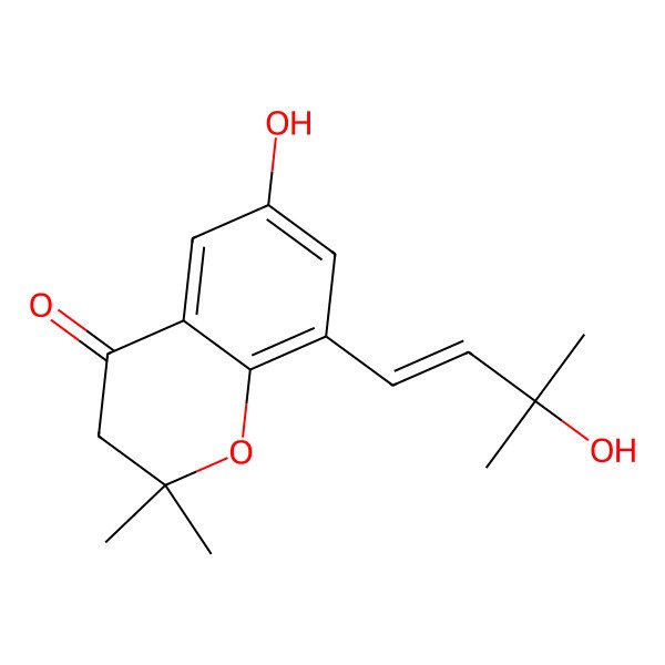 2D Structure of 6-hydroxy-8-(3-hydroxy-3-methylbut-1-enyl)-2,2-dimethyl-3H-chromen-4-one