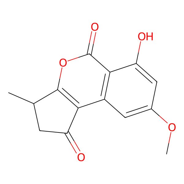 2D Structure of 6-Hydroxy-8-methoxy-3-methyl-2,3-dihydrocyclopenta[c]isochromene-1,5-dione