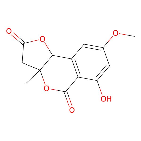 2D Structure of 6-Hydroxy-8-methoxy-3a-methyl-3a,9b-dihydro-3h-furo[3,2-c]isochromene-2,5-dione