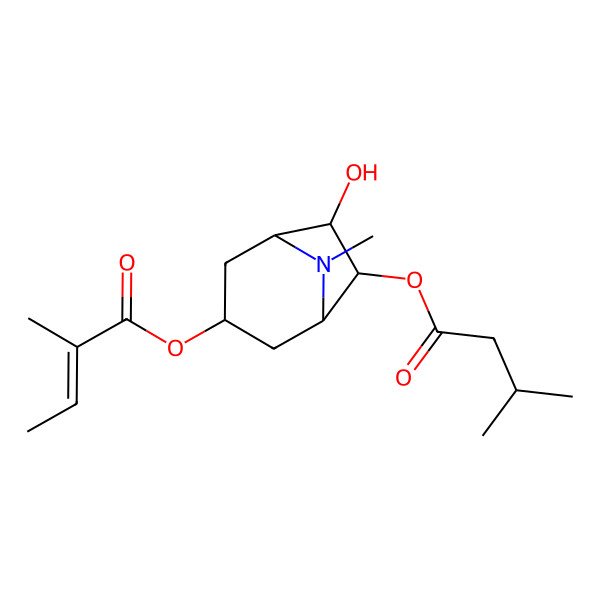 2D Structure of [6-Hydroxy-8-methyl-7-(3-methylbutanoyloxy)-8-azabicyclo[3.2.1]octan-3-yl] 2-methylbut-2-enoate