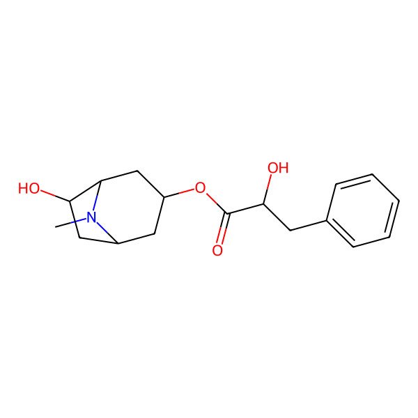 2D Structure of 6-Hydroxy-8-methyl-8-azabicyclo[3.2.1]octan-3-yl 2-hydroxy-3-phenylpropanoate
