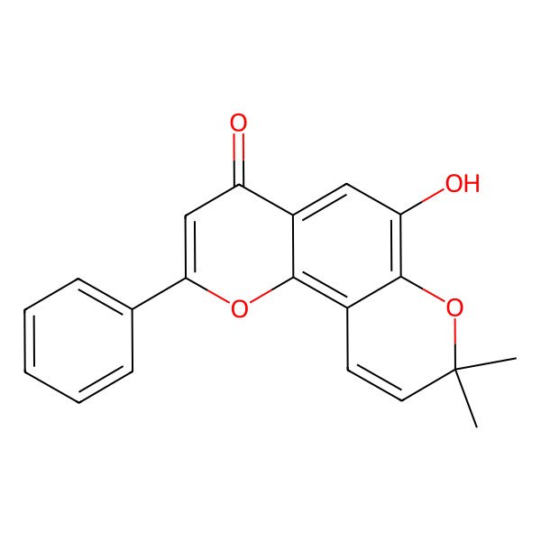 2D Structure of 6-Hydroxy-8,8-dimethyl-2-phenylpyrano[2,3-h]chromen-4-one