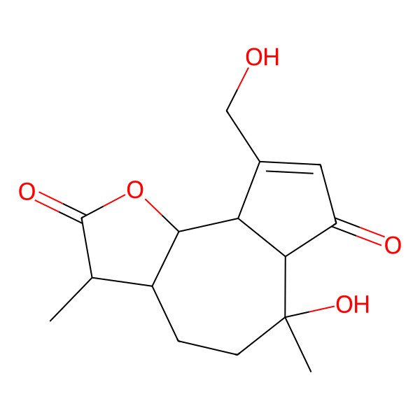 2D Structure of 6-hydroxy-9-(hydroxymethyl)-3,6-dimethyl-3a,4,5,6a,9a,9b-hexahydro-3H-azuleno[4,5-b]furan-2,7-dione