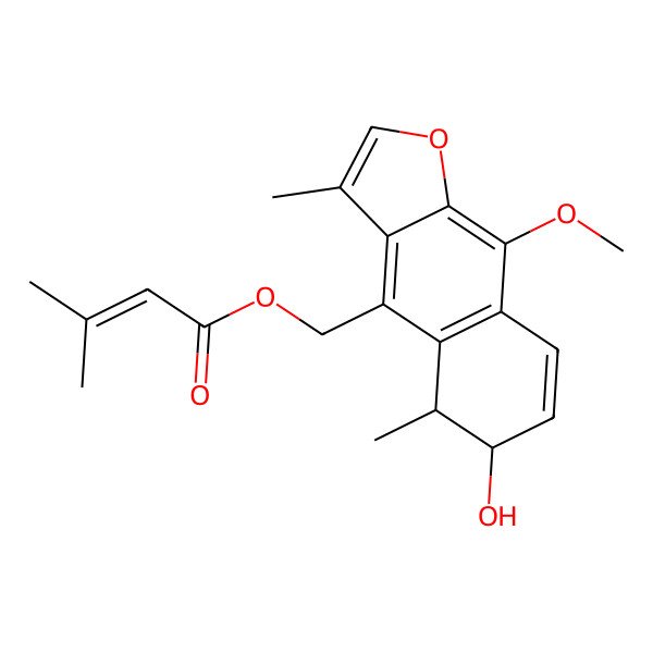 2D Structure of (6-Hydroxy-9-methoxy-3,5-dimethyl-5,6-dihydrobenzo[f][1]benzofuran-4-yl)methyl 3-methylbut-2-enoate