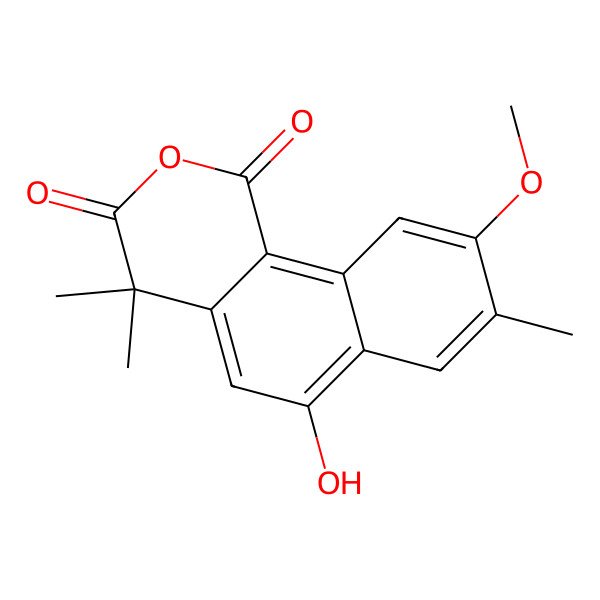 2D Structure of 6-Hydroxy-9-methoxy-4,4,8-trimethyl-benzo[h]isochromene-1,3-dione