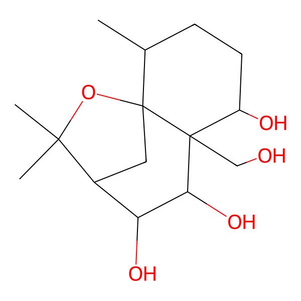 2D Structure of 6-(Hydroxymethyl)-2,10,10-trimethyl-11-oxatricyclo[7.2.1.01,6]dodecane-5,7,8-triol