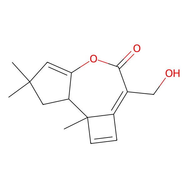 2D Structure of 6-(Hydroxymethyl)-2,11,11-trimethyl-8-oxatricyclo[7.3.0.02,5]dodeca-3,5,9-trien-7-one