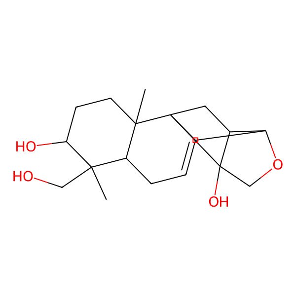 2D Structure of 6-(Hydroxymethyl)-2,6-dimethyl-12-oxapentacyclo[9.5.2.01,10.02,7.014,18]octadec-9-ene-5,14-diol