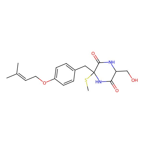 2D Structure of 6-(Hydroxymethyl)-3-[[4-(3-methylbut-2-enoxy)phenyl]methyl]-3-methylsulfanylpiperazine-2,5-dione