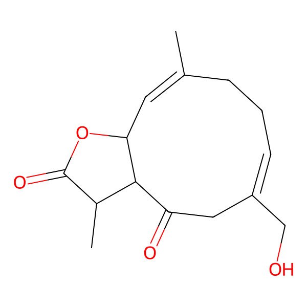 2D Structure of 6-(Hydroxymethyl)-3,10-dimethyl-3,3a,5,8,9,11a-hexahydrocyclodeca[b]furan-2,4-dione