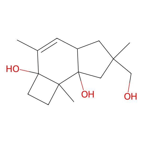 2D Structure of 6-(hydroxymethyl)-3,6,7b-trimethyl-2,4a,5,7-tetrahydro-1H-cyclobuta[e]indene-2a,7a-diol