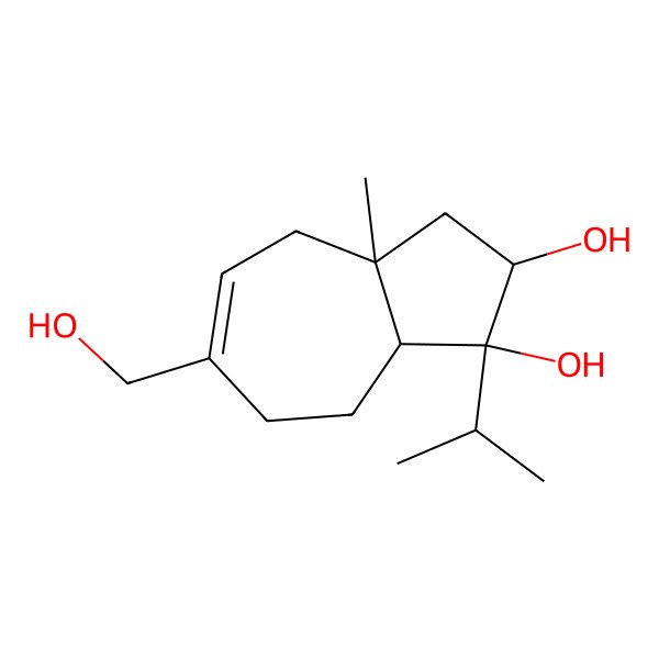 2D Structure of 6-(Hydroxymethyl)-3a-methyl-1-propan-2-yl-2,3,4,7,8,8a-hexahydroazulene-1,2-diol