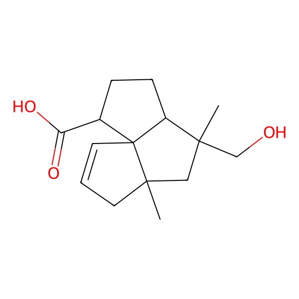 2D Structure of 6-(Hydroxymethyl)-6,8-dimethyltricyclo[6.3.0.01,5]undec-10-ene-2-carboxylic acid